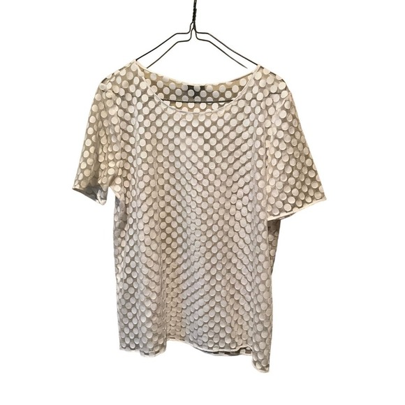 Topshop Blouse Top Women Size 8 White Polka Dot Round Neck Short Sleeve Pullover - Picture 1 of 4